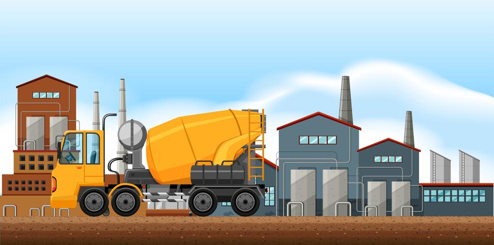 Factory scene with cement mixer vector