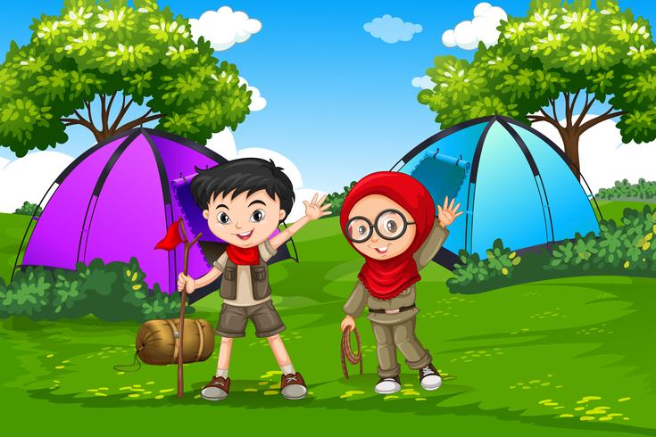 Boy and girl scout camping in forest - Download Free Vector Art, Stock Graphics & Images