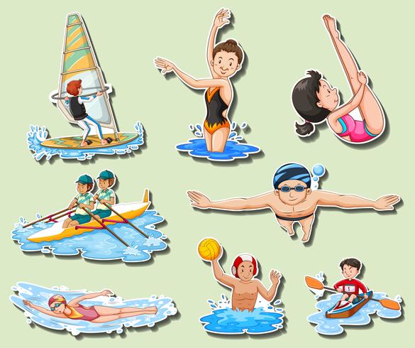 Sticker set with men and women doing sports vector
