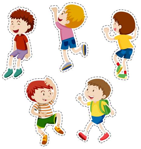 Sticker set of happy boys vector