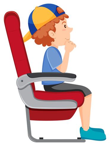 Un niño en el asiento del avión. vector