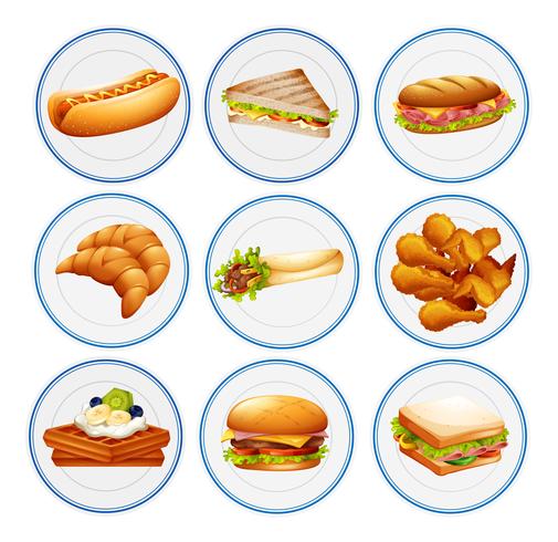 Different types of food on plates - Download Free Vector Art, Stock Graphics & Images