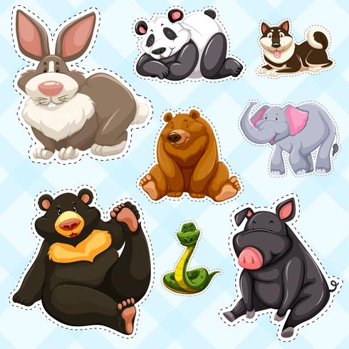 Sticker set with wild animals on blue background - Download Free Vector Art, Stock Graphics & Images