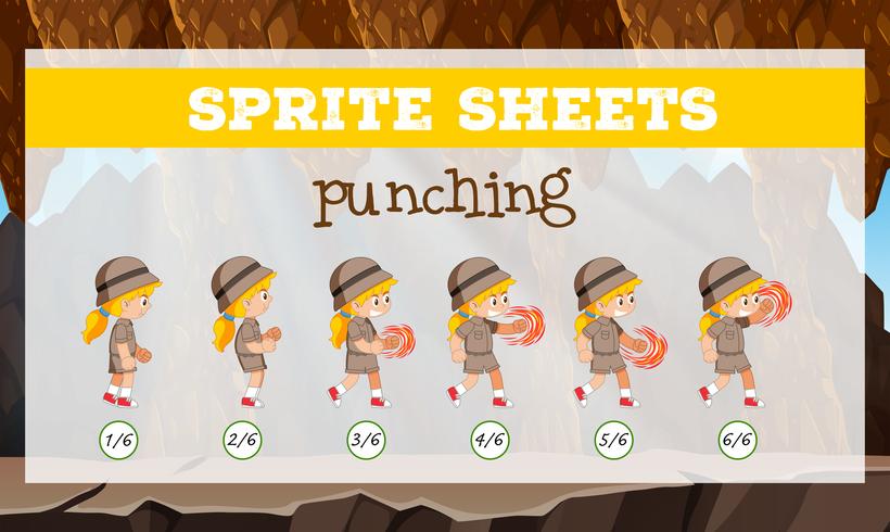 Sprite sheet girl punching vector