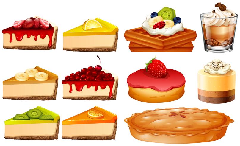 Diferentes tipos de pasteles y tarta. vector