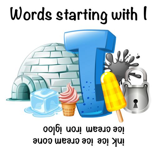 English worksheet for words starting with I vector