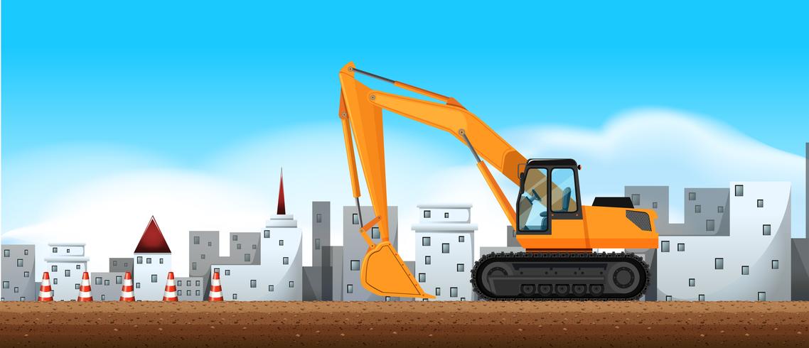 Bulldozer working at construction site vector