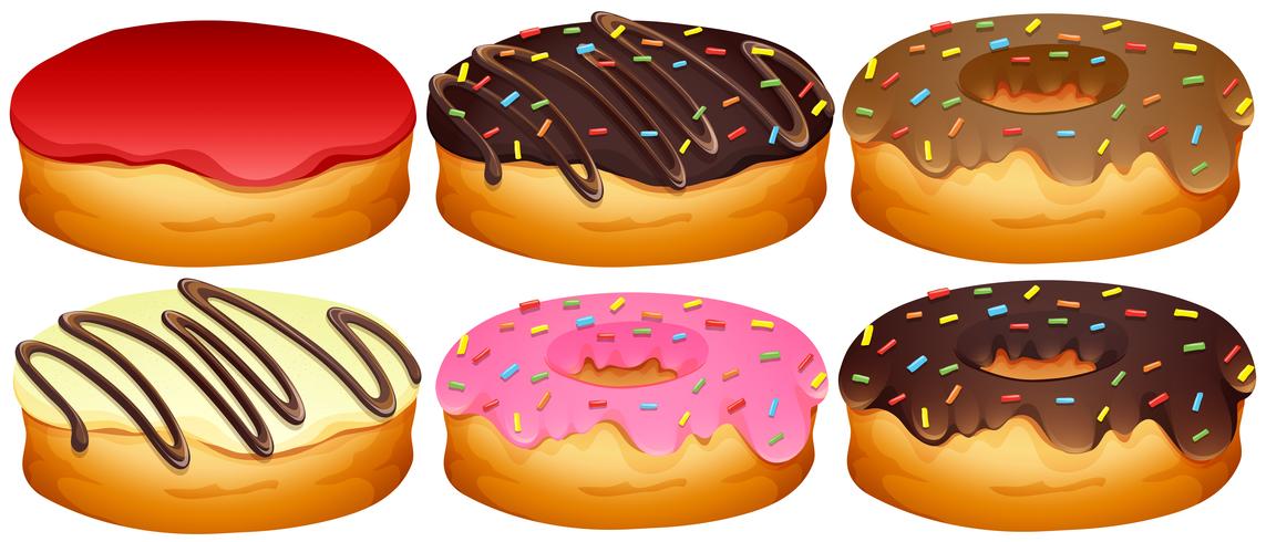 Set of different toppings donuts vector