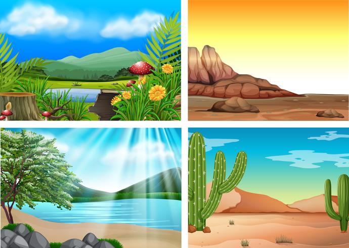 Cuatro diferentes paisajes y naturaleza vector