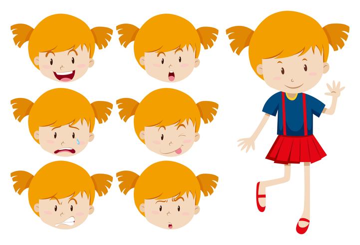 Cute girl with facial expressions vector