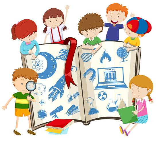 Science book and children vector