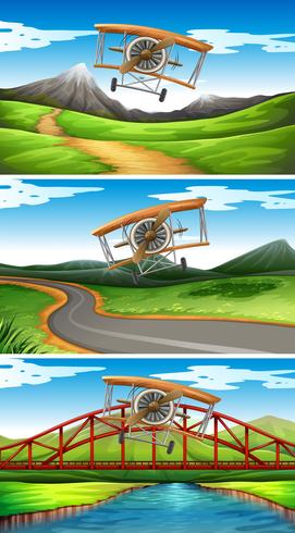Three scenes of airplanes flying in sky - Download Free Vector Art, Stock Graphics & Images