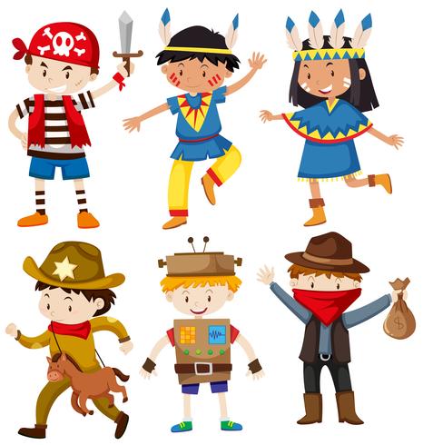 Children in different costumes vector
