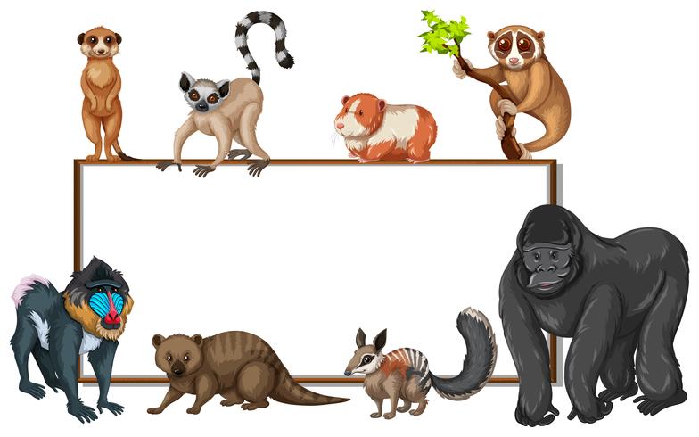 Plantilla de tablero con animales salvajes. vector