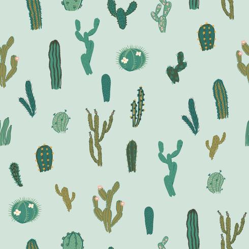 Vector seamless pattern with cactus. Repeated texture with green cacti.