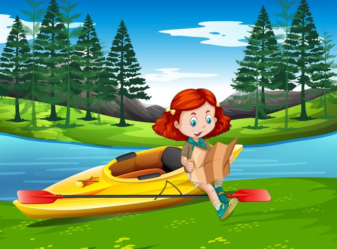 A girl reading map in nature vector