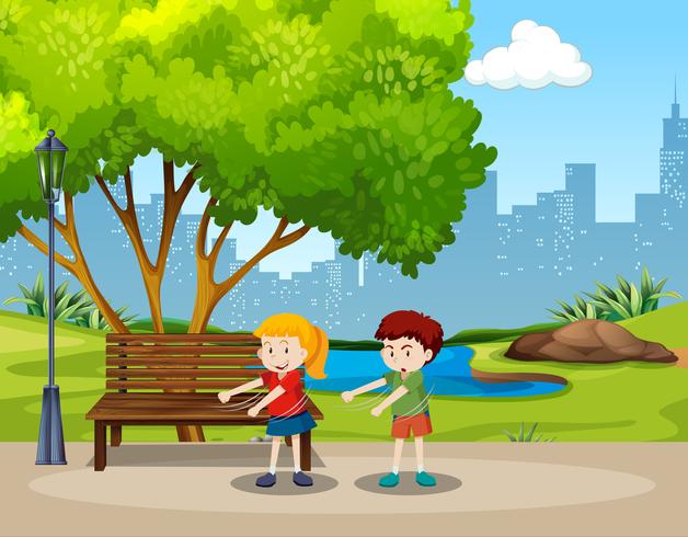 Boy and girl floss dance in the park vector