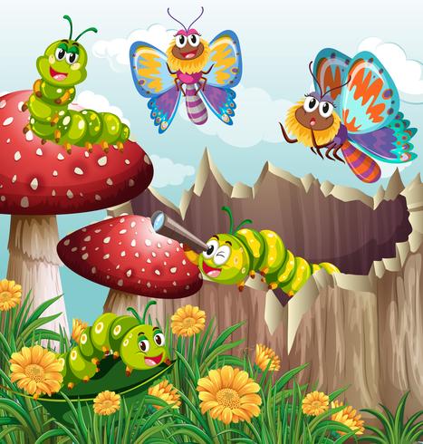 Muchos insectos en jardin vector