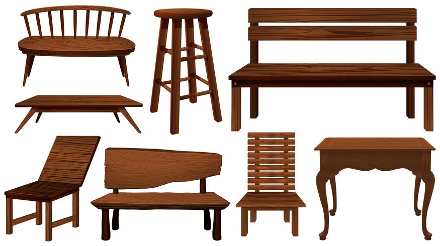 Different designs of chairs made of wood vector