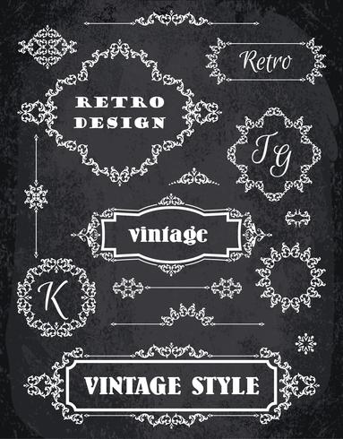 Set of Retro Vintage Badges, Frames, Labels and Borders. Chalk Board Background vector