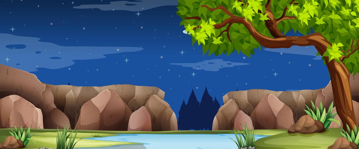 Scene with river and canyon at night - Download Free Vector Art, Stock Graphics & Images