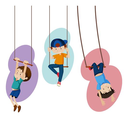 Three kids on hand swings vector