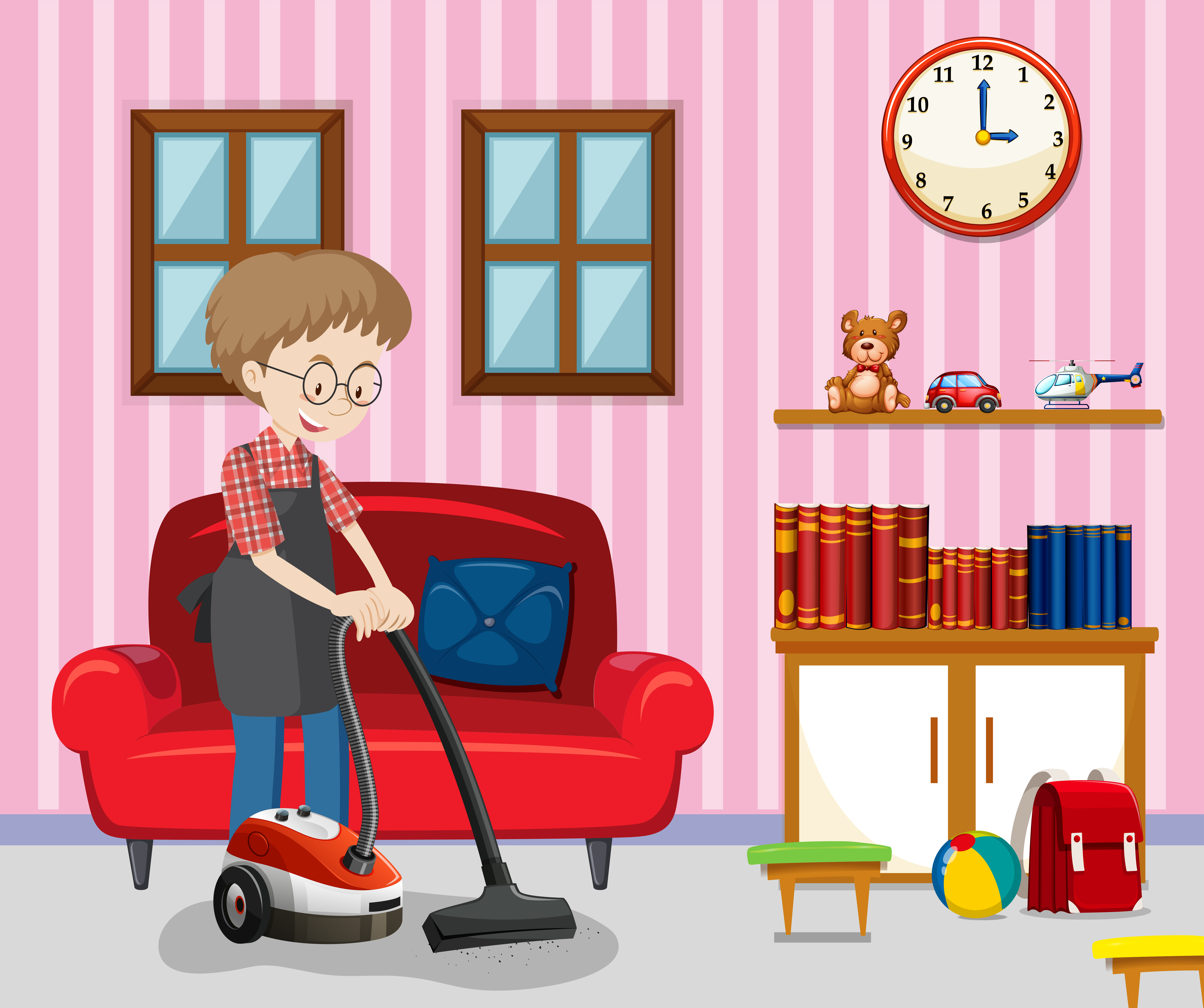 A Man Cleaning Living Room 294911 Vector Art at Vecteezy