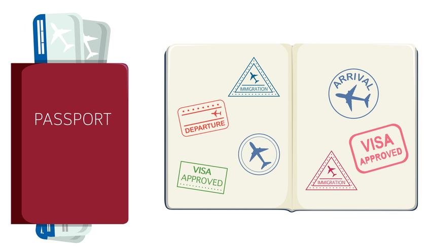Pasaporte y tarjeta de embarque. vector