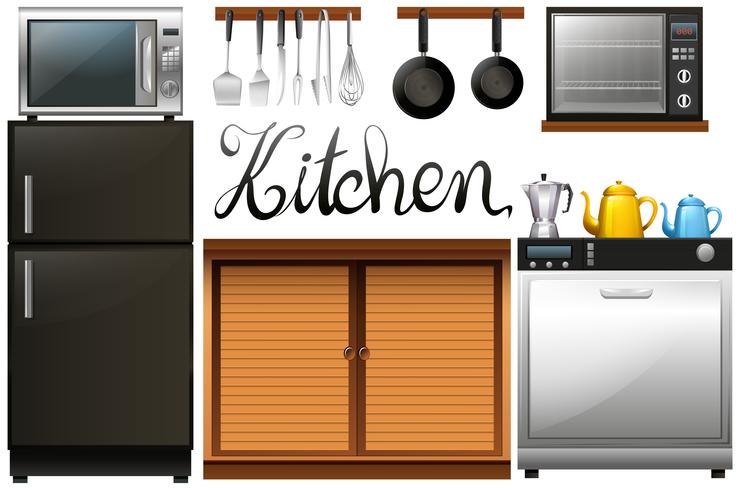 Kitchen full of equipment and furnitures vector