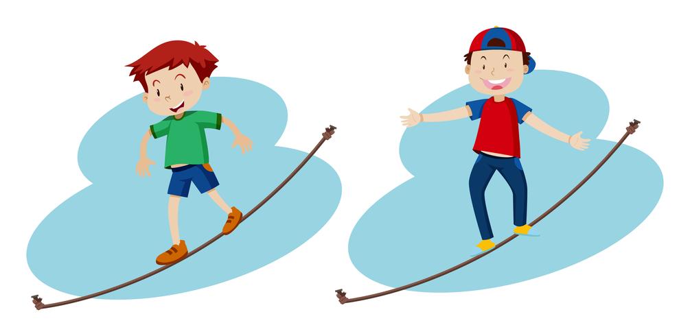 Two boys walking on the rope vector