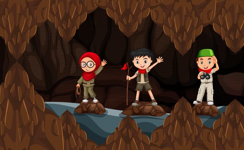 Scout exploring dark cave vector