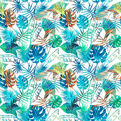 Seamless exotic pattern with tropical leaves. vector