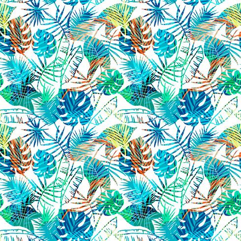 Seamless exotic pattern with tropical leaves. vector