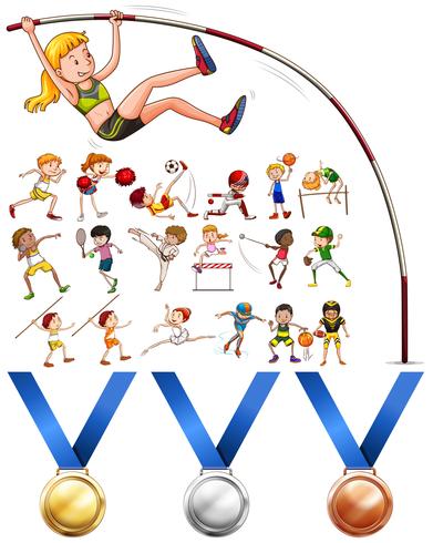 Diferentes tipos de deportes y medallas. vector