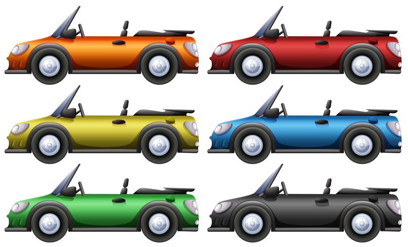 Autos convertibles en seis colores. vector