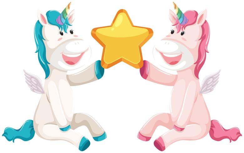 Dos unicornio holsing star vector