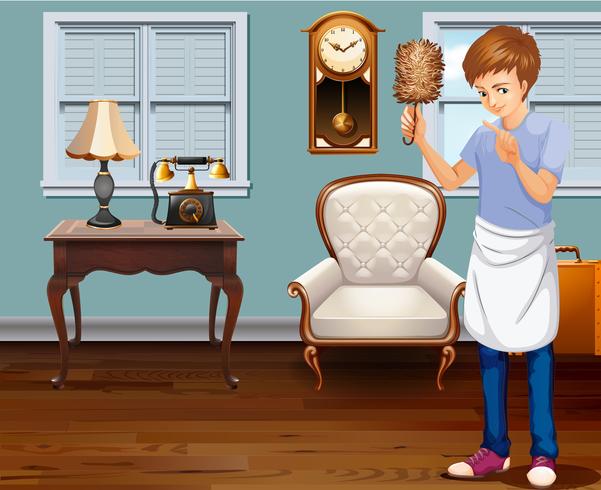 A Young Man Cleaning House - Download Free Vector Art, Stock Graphics & Images