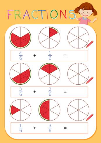 A math fractions worksheet vector