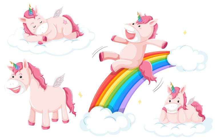 Set of pink unicorn vector