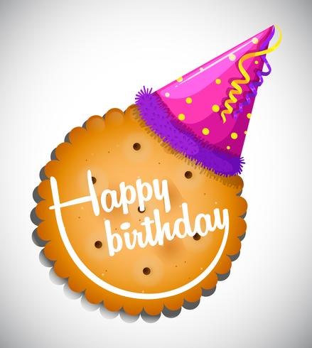 Happy Birthday card template with cookie and hat vector