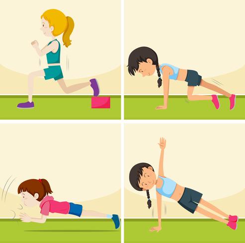 Set of girls doing exercises vector