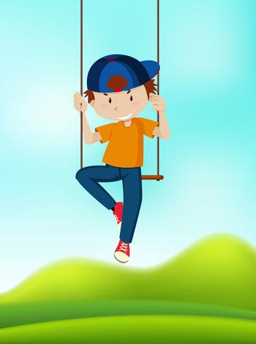 A boy playing on swing vector