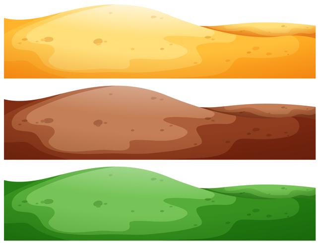 Tres escenas de cerros con diferente color de fondo. vector