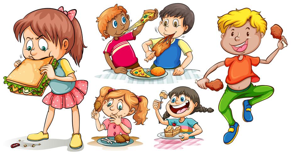 A Set of Kid Eating Fast Food - Download Free Vector Art, Stock Graphics & Images