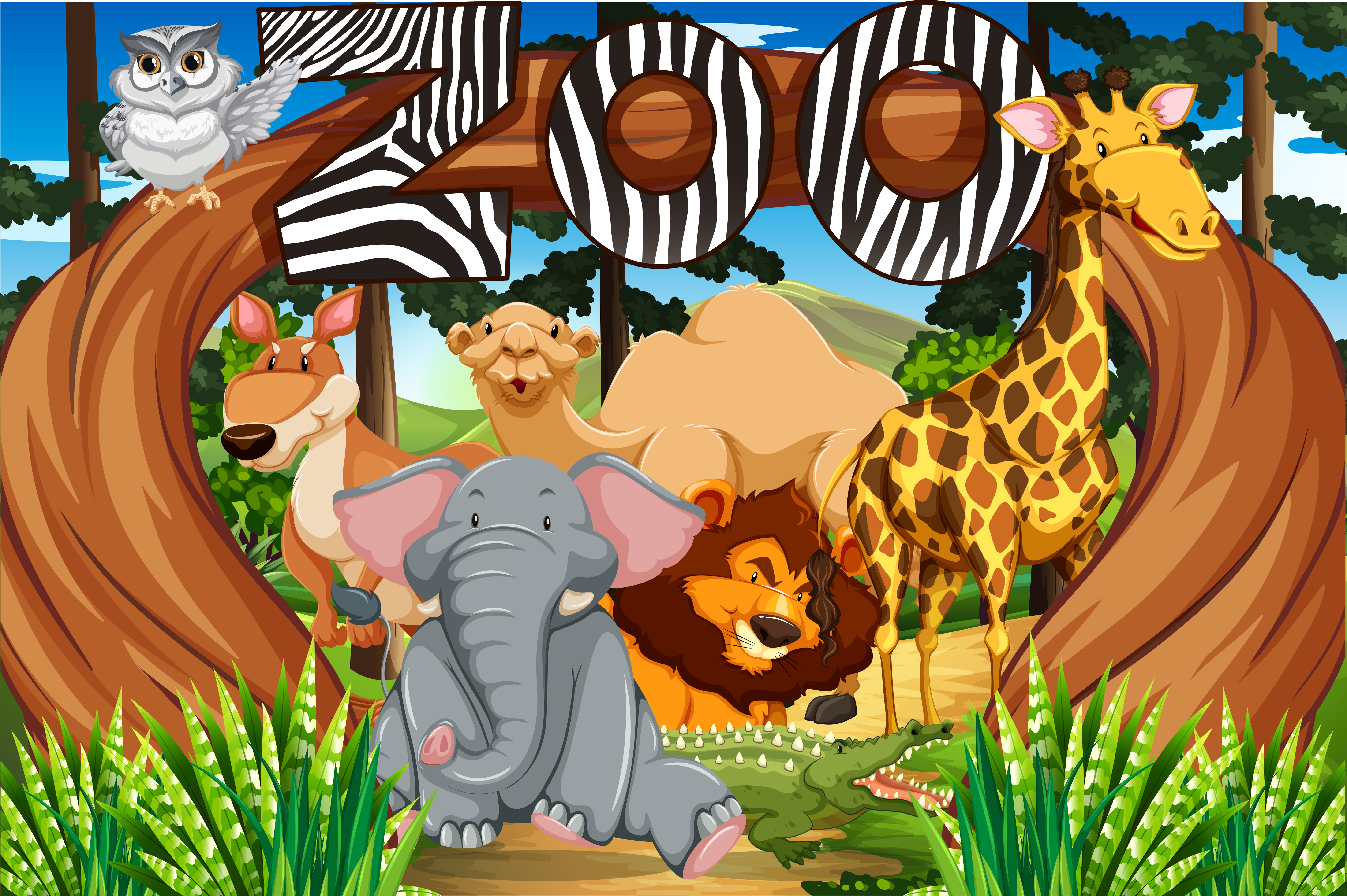 Wild animals at the zoo entrance 295308 Vector Art at Vecteezy