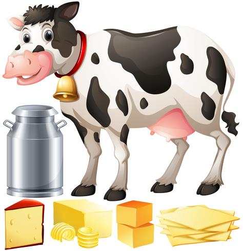 Vaca y productos lácteos. vector