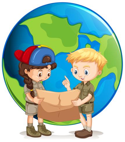 Boy and Girl Scouts Reading Map vector