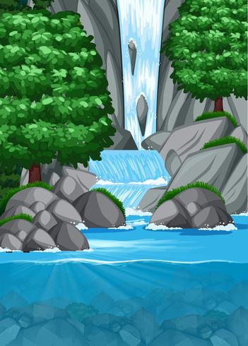 Waterfall into pond scene vector