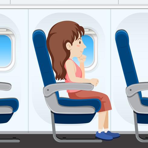 Niña, en, avión, asiento vector