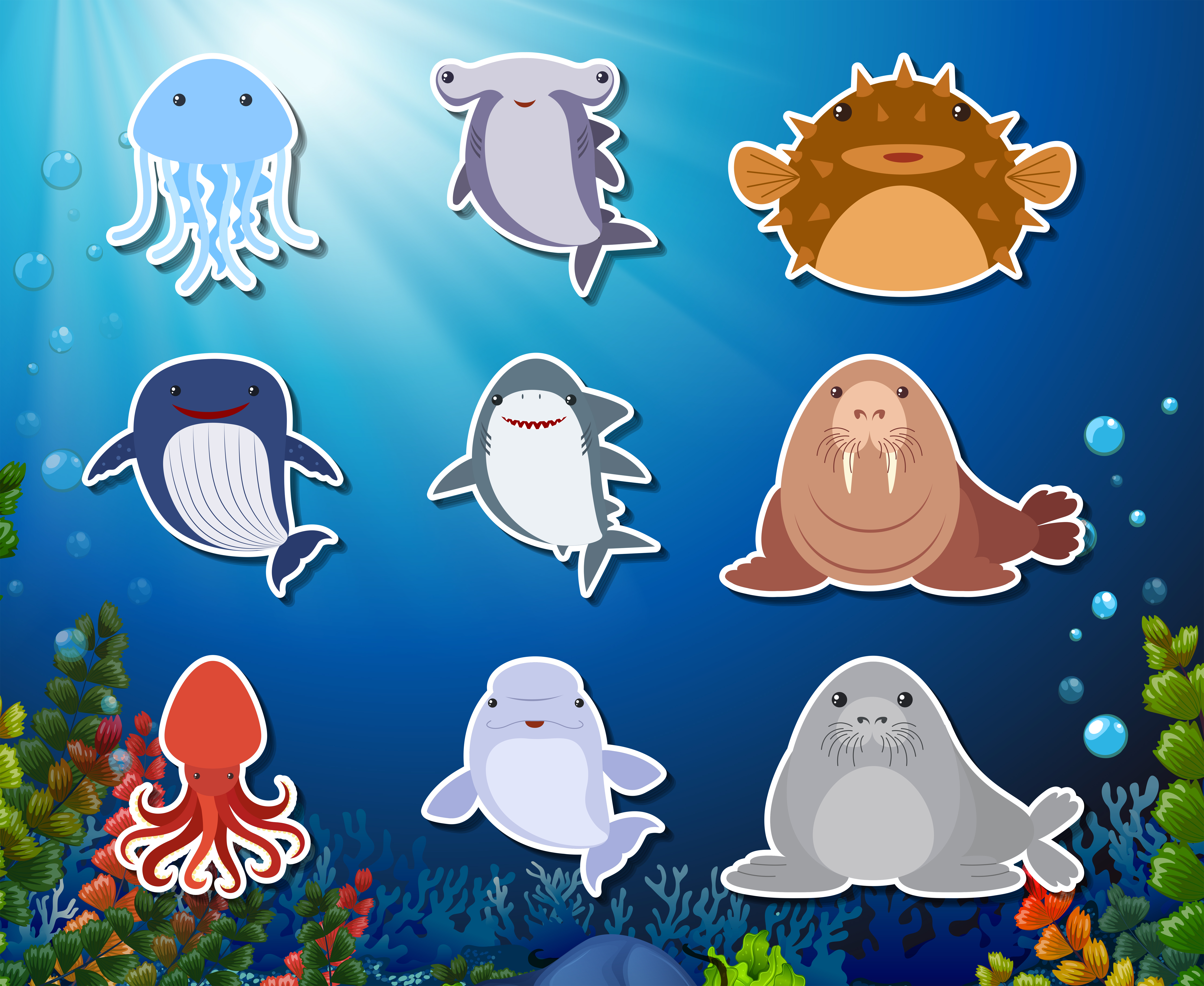Set of underwater animals sticker 295347 Vector Art at Vecteezy Set of underwater animals sticker 295347 Vector Art at Vecteezy